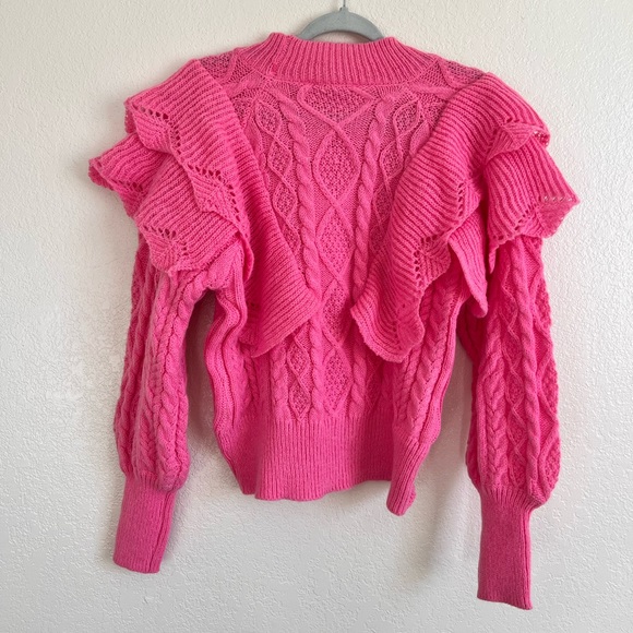 entro | Sweaters | Nwt Barbie Pink Ruffle Sleeve Cable Knit Sweater ...